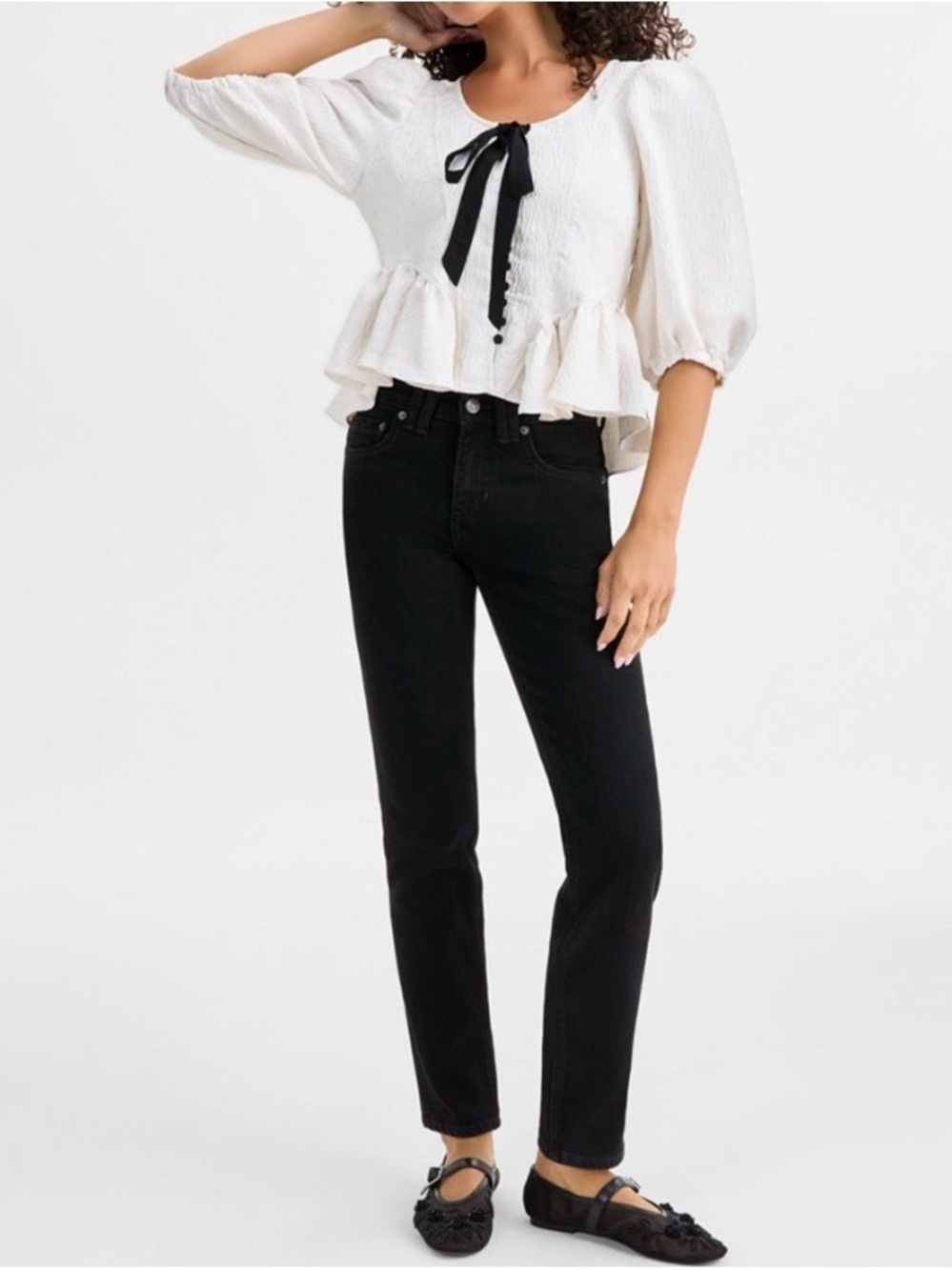Free People Black Straight-Leg Jeans